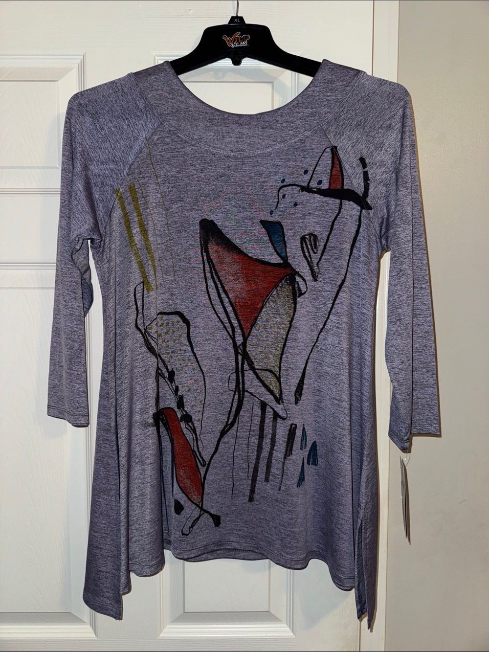 Heather Gray Abstract Print Tunic Blouse - Casual 3/4 Sleeve